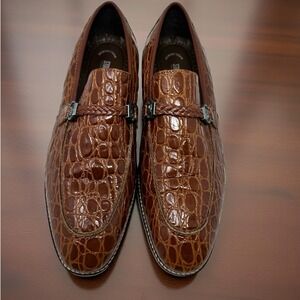 Stacy Adams Cognac Gator Belly Loafer Croc Print Dress Shoes Mens Size 10W